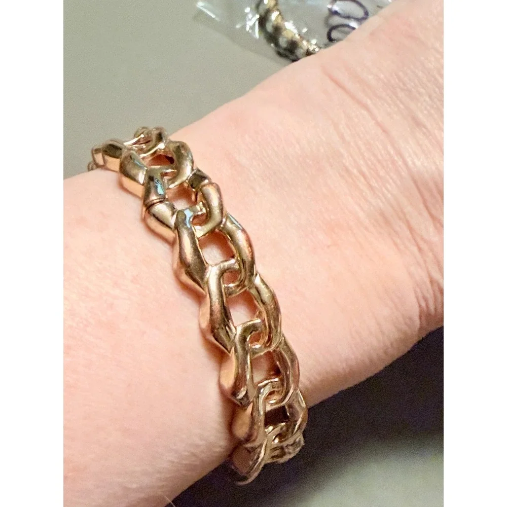Womens Rose Gold Tone Chunky Curb‎ Link Bangle Bracelet Statement Jewelry